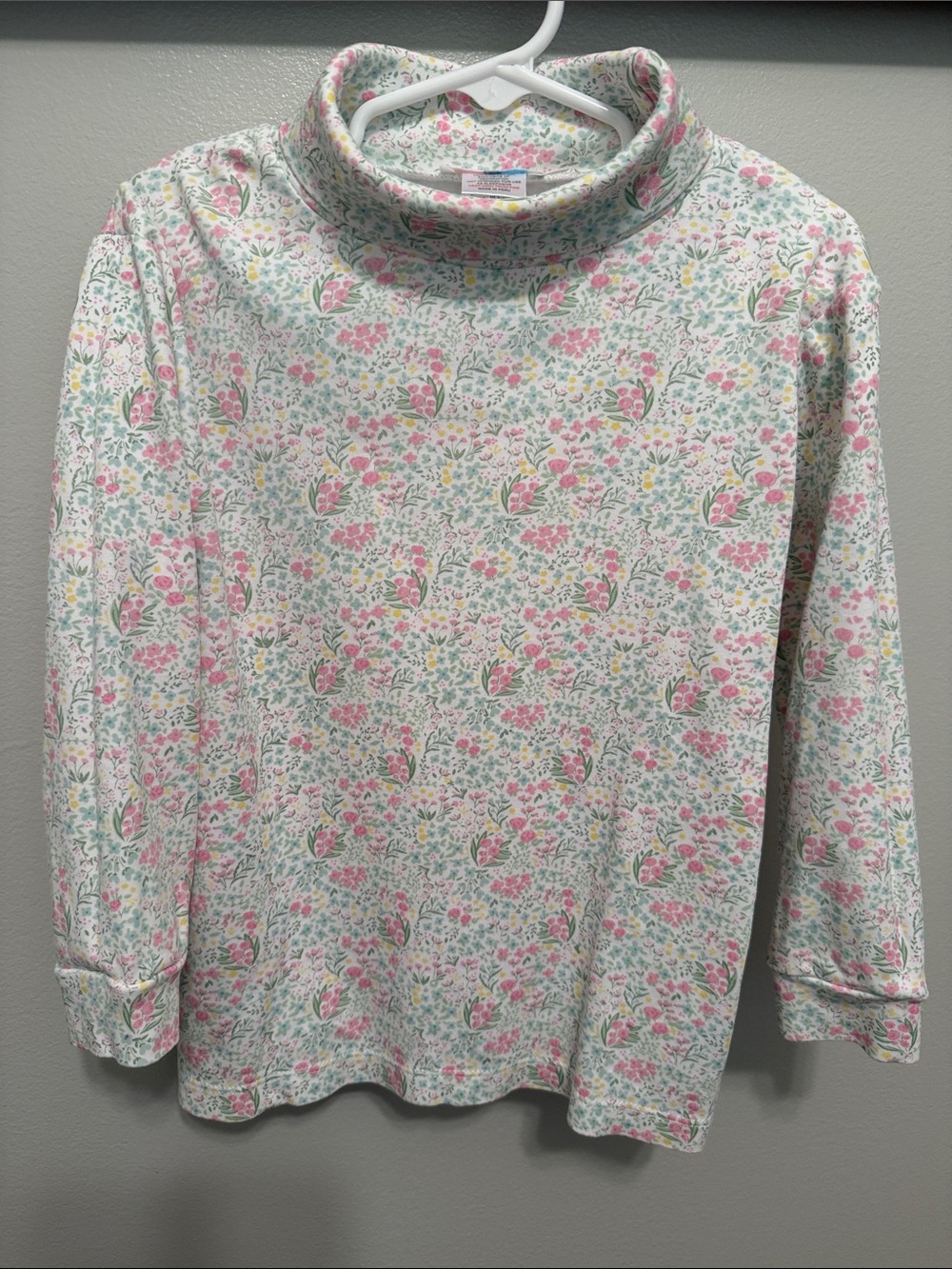 Baby Loren Girls' Floral Print Turtleneck Long Sleeve Top Peruvian Cotton